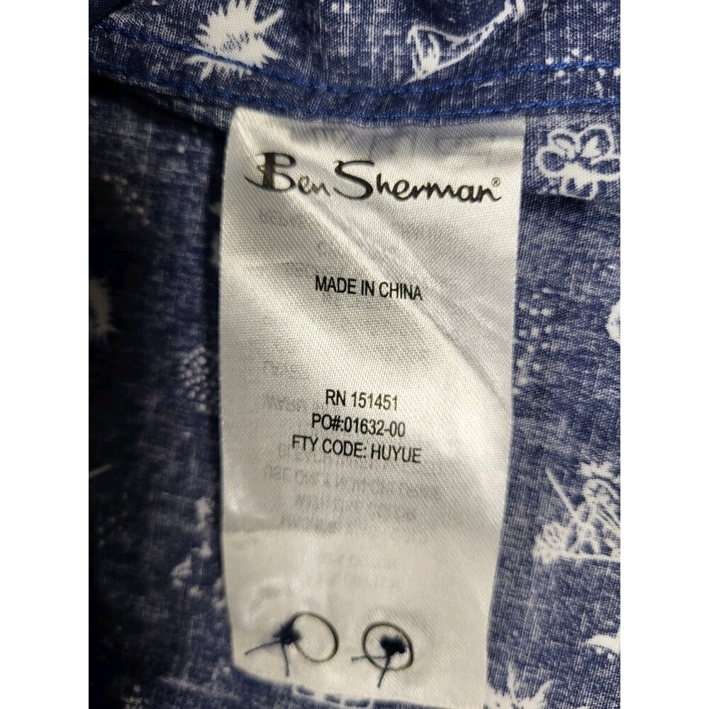 Ben Sherman Men's Short Sleeve Printed Button-Down Shirt - Navy Blue Sz L - Picture 8 of 10